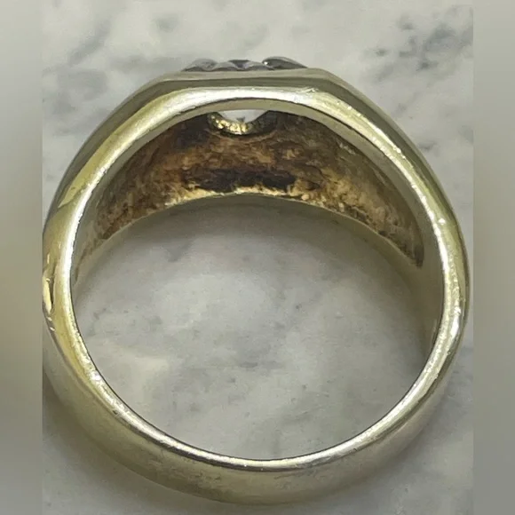 Vintage Men’s RingGold plated Clear CZ Stone Square Setting Sz 11 antique look